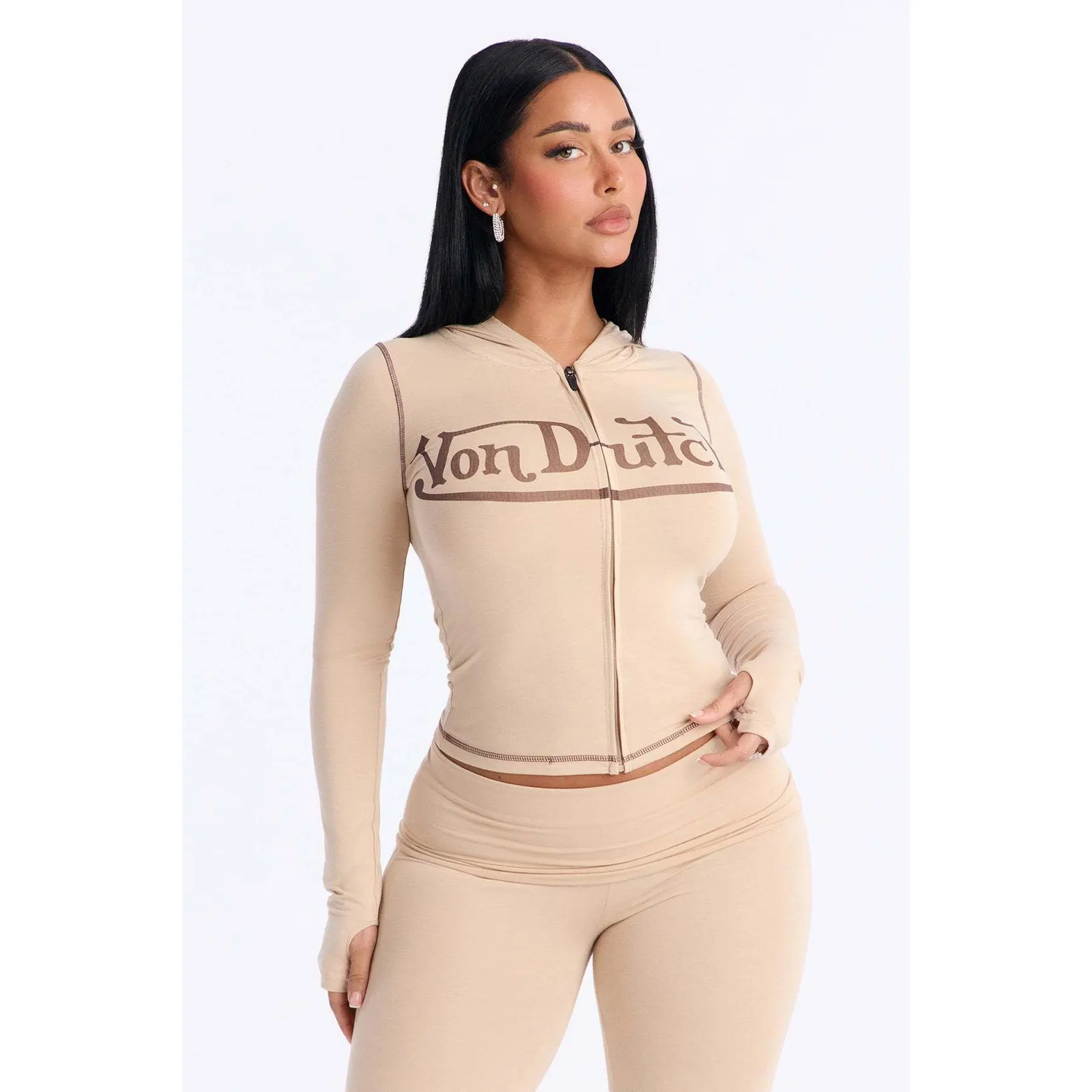 Women 2 Piece Tracksuit Zip Up Hooded Long Sleeve Jacket Fold Waist Flared Pants Casual Loungewear Set