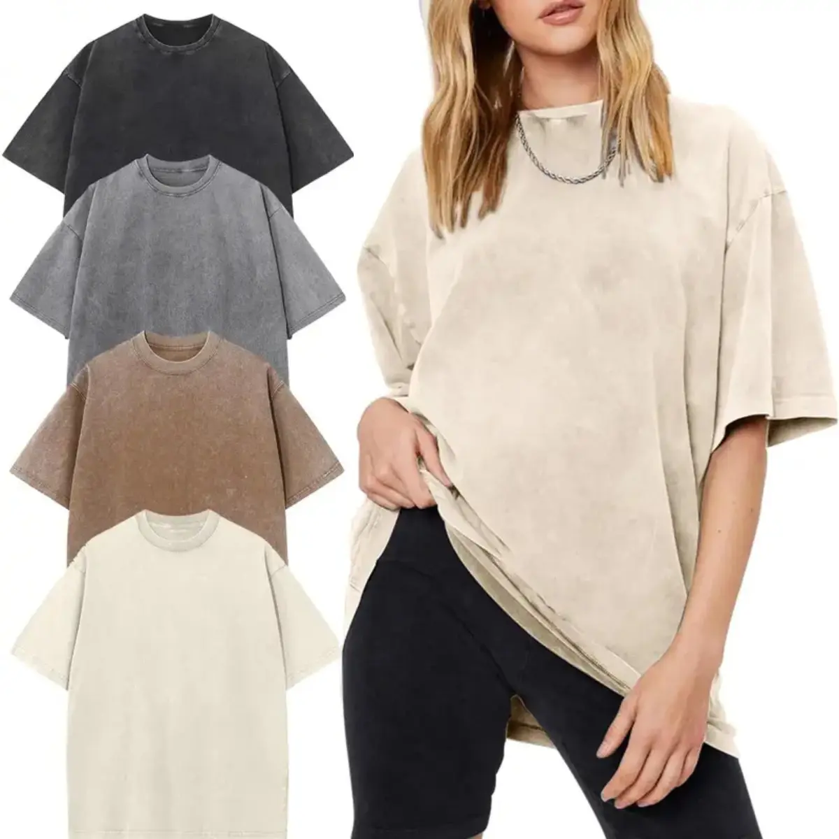 SCUSTY Womens Washed Vintage Oversized T-Shirt Baggy Workout Tops Short Sleeve Cotton Tshirts Streetwear Boyfriend Tee