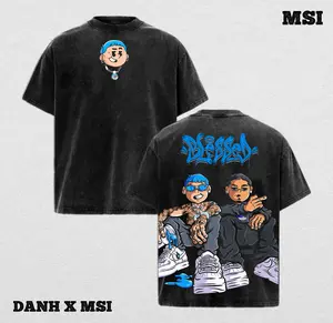 Blessed cartoon graphic t-shirt – oversized black streetwear tee with front illustration of two characters and graffiti-style text, plus back face print – unisex fit for urban fashion, anime-inspired art, and limited edition merch