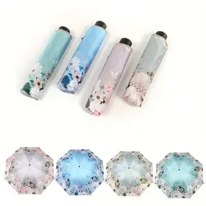 Elegant 8-Rib Windproof Umbrella, Flower Design UV Protection, Durable 190t Polyester Fabric, Ergonomic Handle, Small and Lightweight