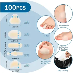 100Pcs/Set Blister Bandages Hydrocolloid Blister Pads for Heel Waterproof Gel Adhesive Bandages Protectors for Feet Toes(Rich Style) Manicure Nail