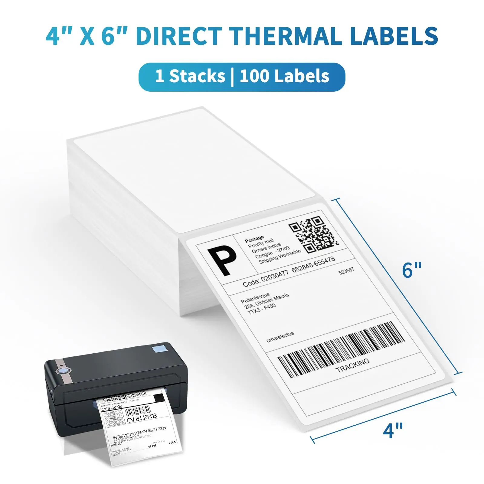 4 x 6 Direct Thermal Shipping Labels, 100 Fanfold White Perforated Labels with Thick Paper Backing, Compatible with Elton Printers & IDRPT Printers, Ideal for Corrugated Boxes & Envelopes