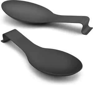 LIANYU Stainless Steel Black Spoon Rest Set of 2, Spatula Ladle Spoon Utensil Holder for Kitchen Counter Stove Top, Dishwasher Safe