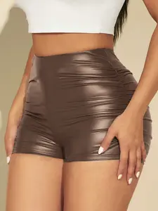 Women's high-waisted pleated slim-fit casual street shorts