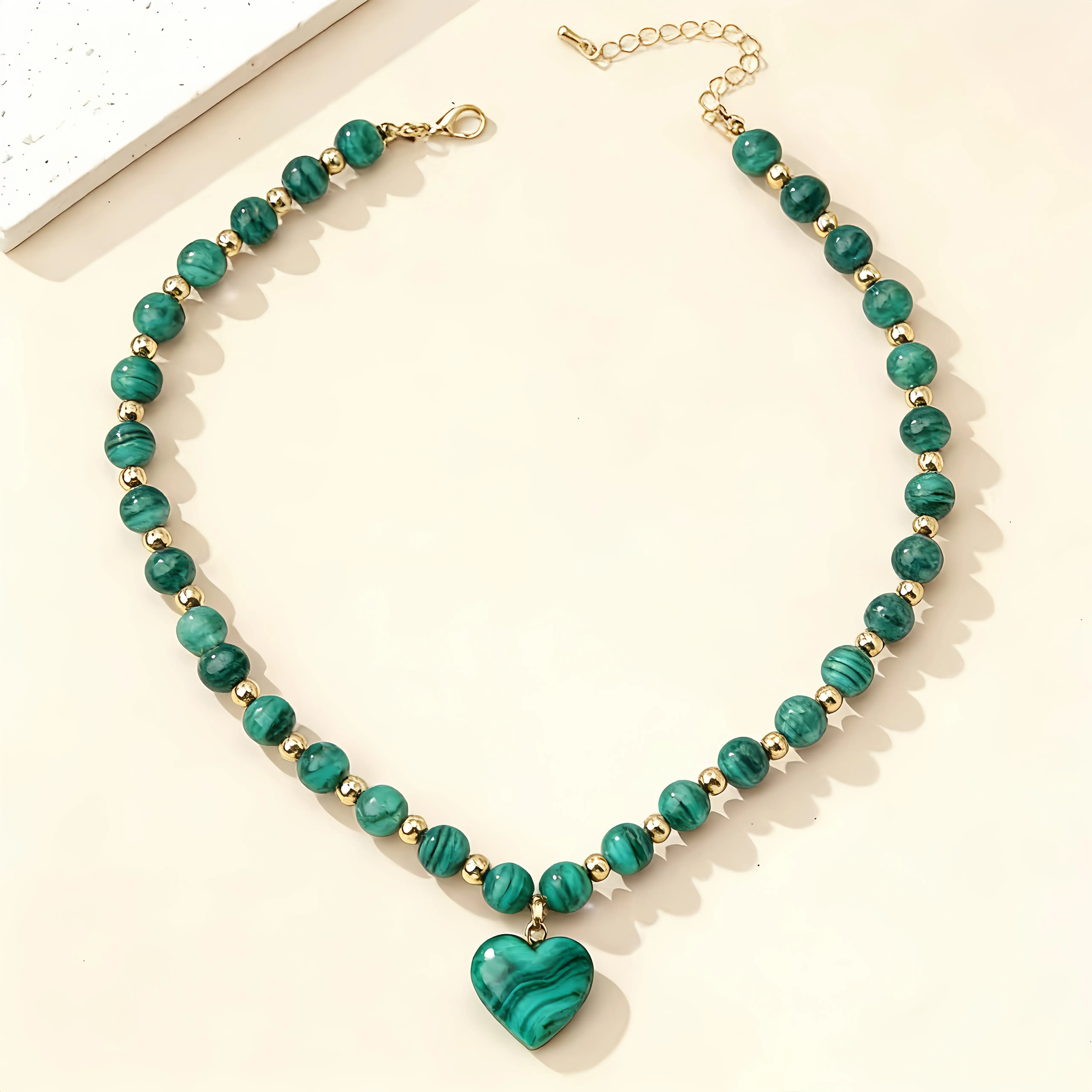 Natural Malachite Beaded Necklace - Wealth-Attracting Gemstone Pendant Jewelry, Casual All-Seasons Unisex Accessory, Ideal Gift for Family & Friends, Suitable for Daily Wear (Beaded Necklaces Category), Gem Pendant, Attract Wealth