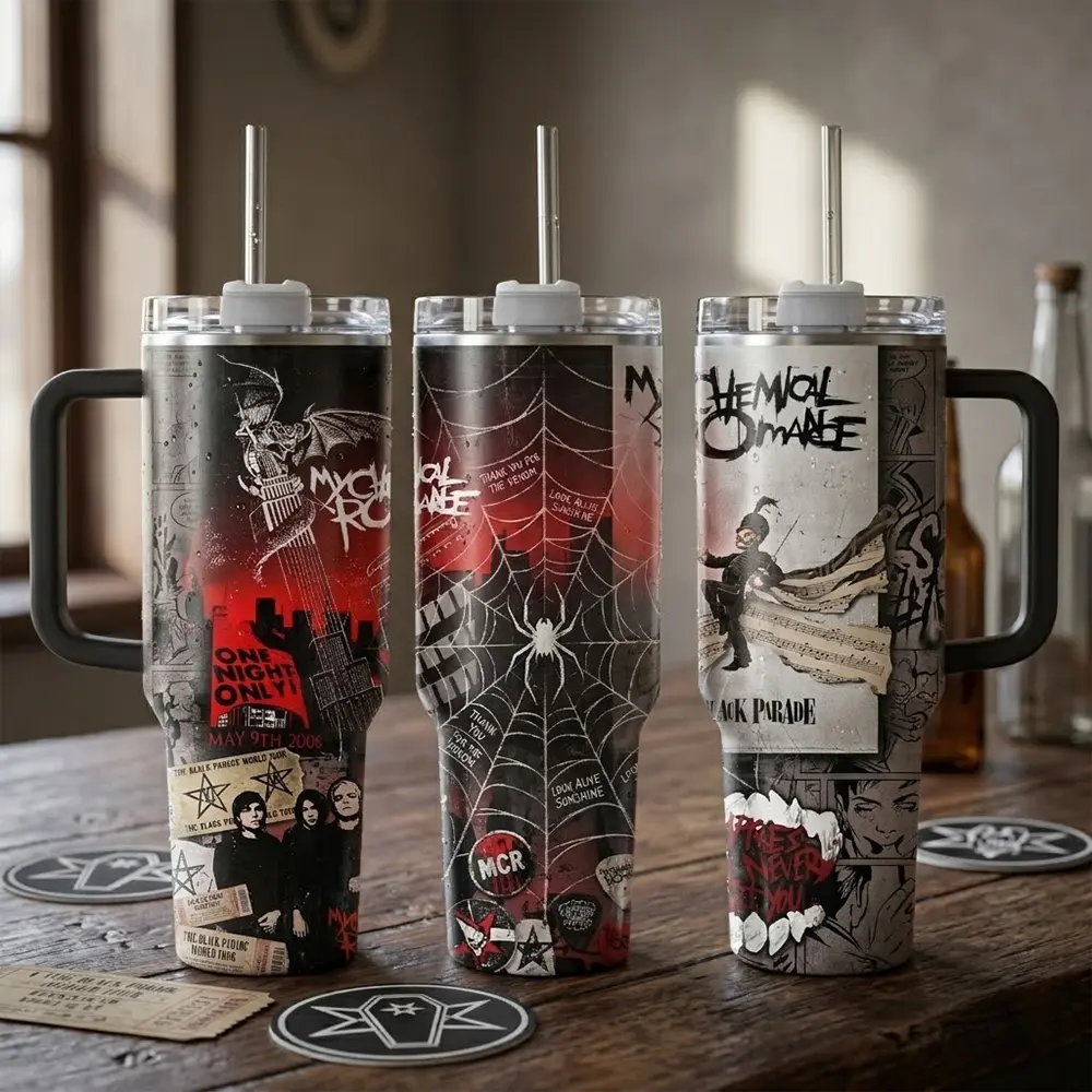 My Chemical Romance The Black Parade 40oz Tumbler With Handle & Straw, Rock Band Fan Gift Travel Mug