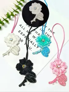 Handmade Flower Bag Charm Pendant, Rhinestone Embellished Floral Design, Cute Girl Accessory for Handbags & Luggage Decorations, Fashion Bag Charms