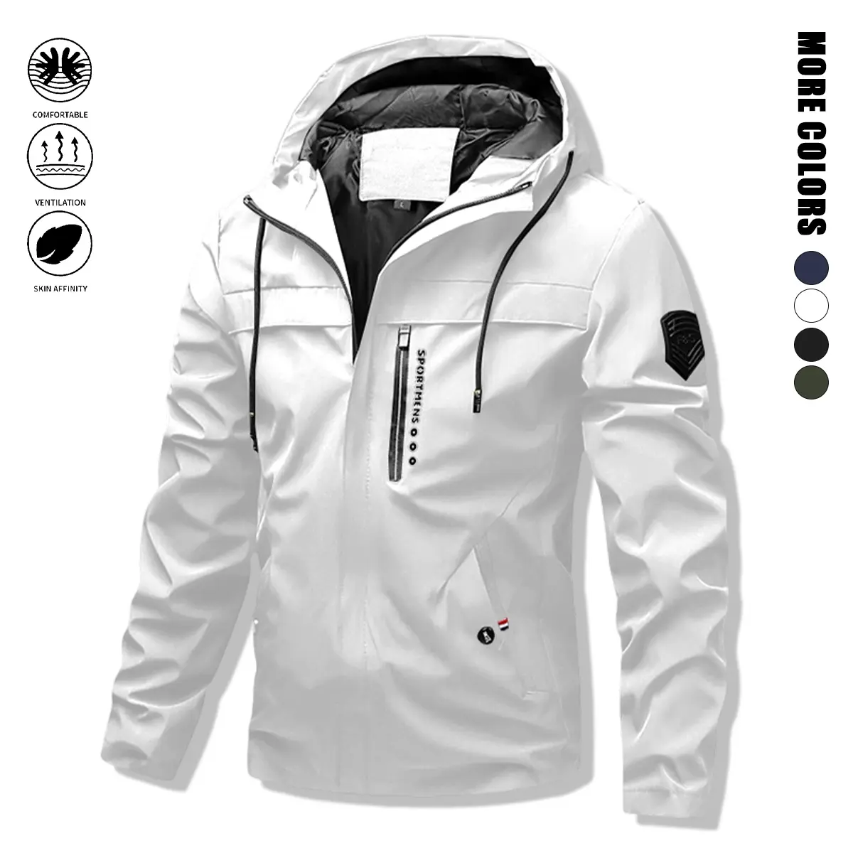 JOGWAVE Men’s Plain Polyester Hardshell Hooded Jacket - Outdoor Sporty Outerwear for Running, Hiking & Everyday Casual Wear