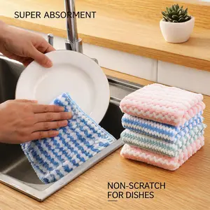 10 Counts Microfiber Cleaning Cloth, Kitchen Towels Absorbent Streak Free Cleaning Towels for Dish Drying Washing, 9.84" x 9.84" Striped Washable and Reusable Towels
