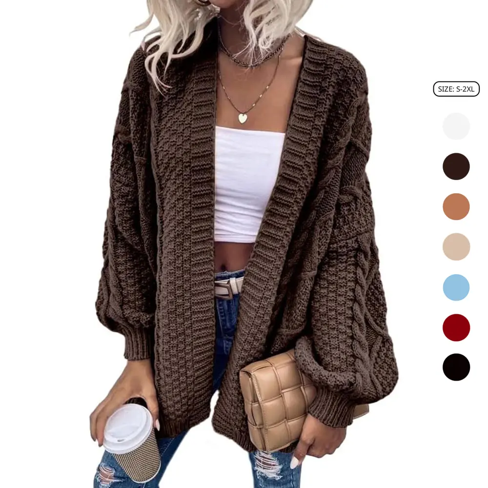 Imily Bela Womens Oversized Cardigan Sweaters Open Front Cable Knit Lantern Long Sleeve Chunky Outwear Coats