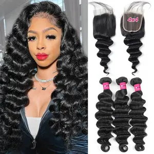 Loose Deep Wave Bundles With Closure  Human Hair Bundles With Closure 3/4 Bundles With Closure