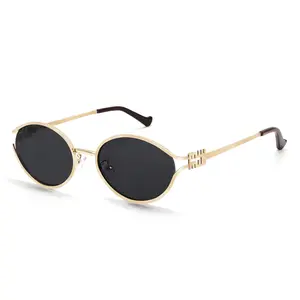 Couple Retro Oval Sunglasses Fashion Gold Frame Cute Small Trendy Designer Sun Glasses