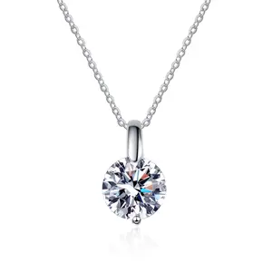 1 Carat Moissanite Solitaire Pendant Necklace for Women, Bezel Set Round Cut, 925 Sterling Silver Chain, Dainty Moissanite Necklace for Women