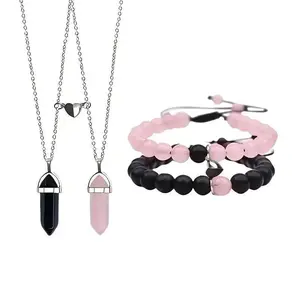 4-Pack Magnetic Sun & Moon Bracelets – Synthetic Jade Beaded Set for Couples & Best Friends