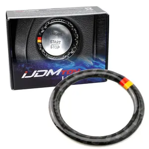 iJDMTOY Black Real Carbon Fiber Engine Push Start Button Surrounding Decoration Ring w/German Flag Color Stripes For Mercedes C E S R ML GL CLA CLS GLA GLC GLE Class