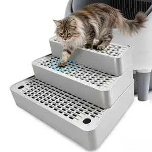 Adjustable 3 Steps Cat Litter Box Step, Litter Box Ramp with Filter Function, Non-Slip, Easy to Clean,Cat Litter Stair for Small & Elderly Cats (Light Grey)