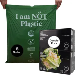 Medium Compostable Drawstring Trash Bags - 6-8 Gallon, 90 Pack | Plastic-Free Kitchen & Bathroom Garbage Bags with Drawstring Handles | Thick Bin Bag Liners for Green &