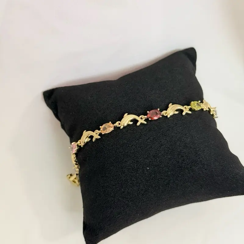 Elegant Dolphin Design Bracelet with Multicolor Stones and Gold Tone Finish for Women