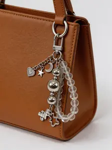 1x Y2K-Style Metallic Bag Charm — Niche-Design Silver Heart Keychain | Dark Aesthetic Black Rhinestone Heart Bag & Car Key Pendant | Headphone Case Accessory — "Sweet & Cool" Style | Perfect for Y2K Outfits, Students, and Young Women