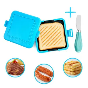 Food Grade Sandwich Tray + Butter Knife, Silicone Microwave Sandwich Maker, Quick Even Cooking, Crispy Toast, Oven Safe, Dishwasher Safe, Kitchen Gadget