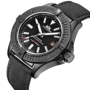 Automatic Watch for Men Mechanical Self Wind Black Bird Canvas Style Genuine Leather Date Luminous Fashion Wristwatches