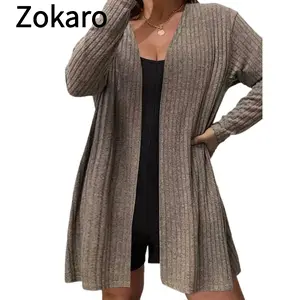 Plus Size Women's Cardigan| Comfortable Knee-Length Casual Jacket for Spring & Fall, Cozy Loungewear, Relaxed Fit, Perfect for Streetwear and Everyday Outfits