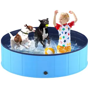 Foldable Dog Pool, Collapsible Hard Plastic Portable Bath Tub for Pets - Wading & Swimming Pool for Indoor/Outdoor Use, 64 x 12 Inches