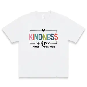 Colorful Kindness Is Free Sprinkle It Everywhere Cotton Tshirt Womens Positive Casual Soft Lightweight Trendy Top For Daily Wear