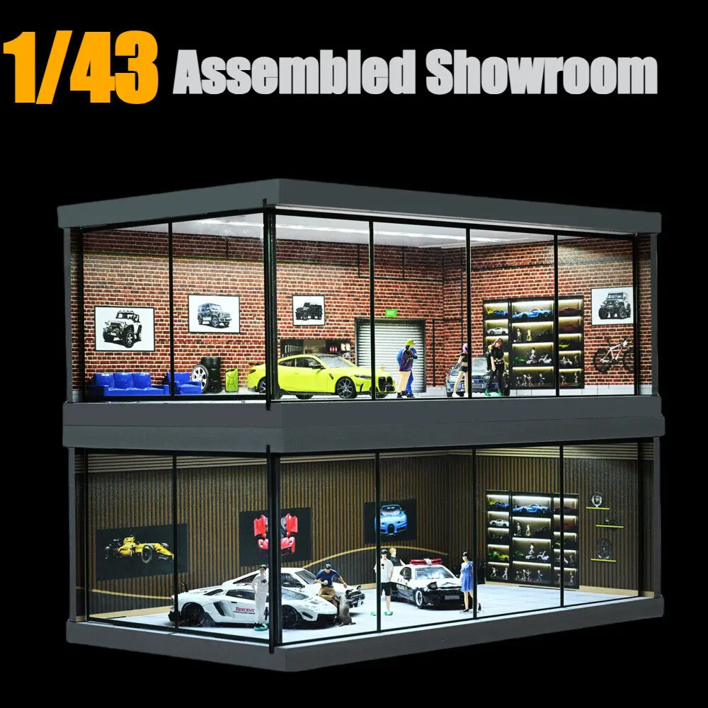 Diorama 1/43 Scale Car Garage Model LED Lighting Car Showroom Model City Street View Parking Lot Scene Display Model Collection Gift Toy