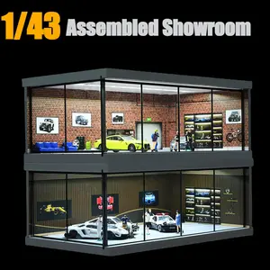 Diorama 1/43 Scale Car Garage Model LED Lighting Car Showroom Model City Street View Parking Lot Scene Display Model Collection Gift Toy