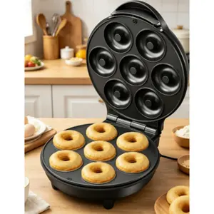 Mini Donut & Waffle Maker, 7-Slot Home Baking Machine, Ideal for Breakfast, Snacks, Desserts & More  Miro up