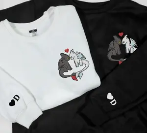 Personalized Couple Sweatshirts Embroidered Dragon Custom Name Sweatshirt Toothless Cartoon Sweatshirt Light Fury Embroidery Shirt Gifts