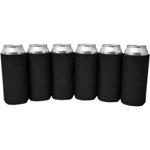 Tallboy Can Coolers (6-Pack) 24oz and 25oz Tall Neoprene  Sleeves for Large Cans - Bulk Blank Energy Sleeve Insulator Drink Coolers for Transfer Vinyl, Sublimation, DTF (Black)