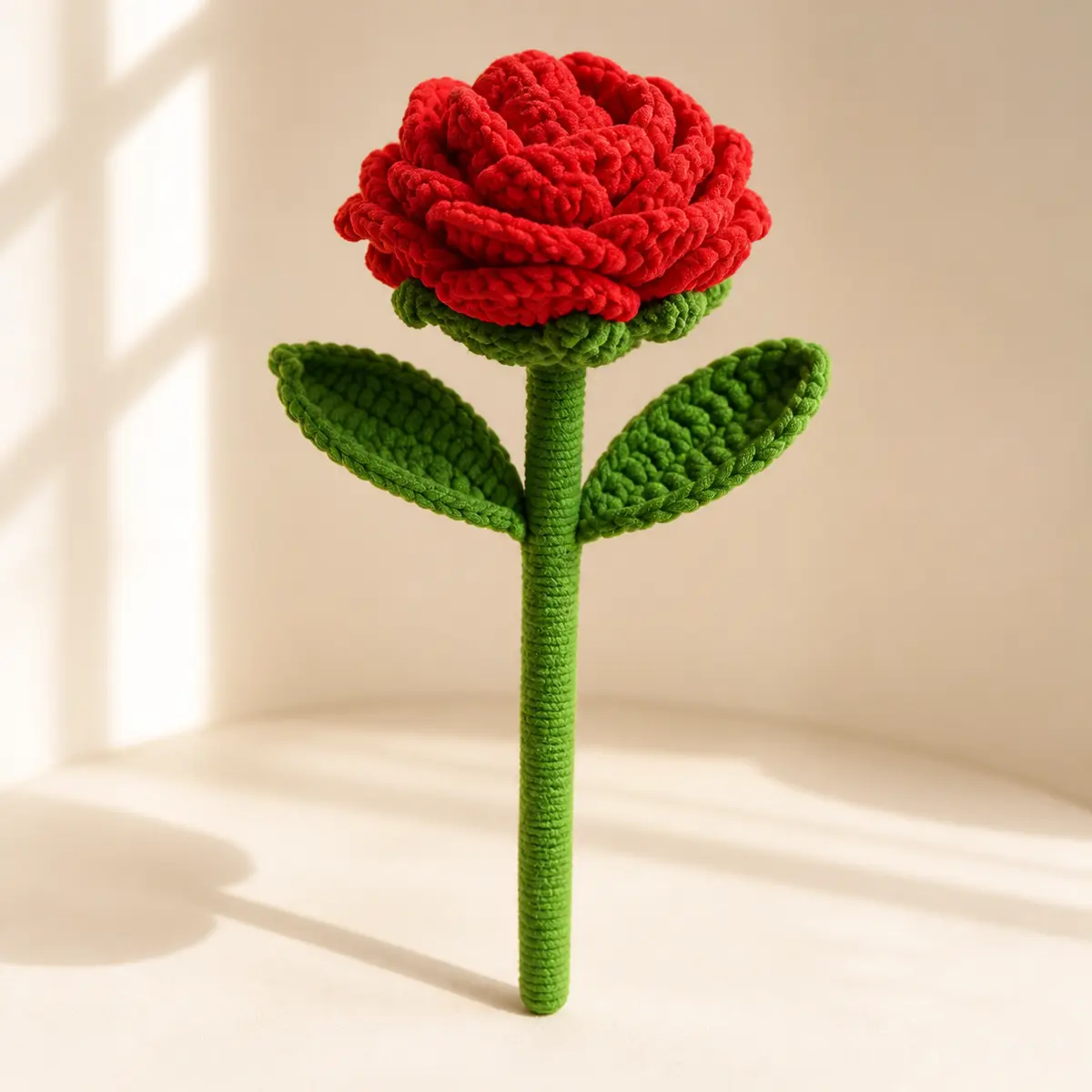 Handmade Crochet Rose Flower, Long Stem Knit Rose Gift for Birthday, Anniversary, Valentine’s Day, Mother’s Day, Christmas, Handmade Flower Gift