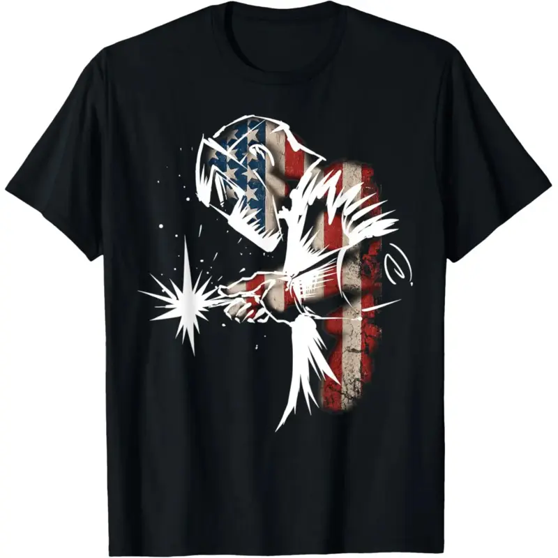 100% Cotton USA Patriotic Welder Gift T-Shirt Fabric Menswear for all streetwear