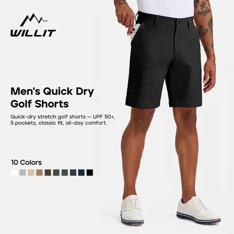 Willit 10" Men's Stretch Classic Moisture Wicking Fitness Shorts - Lightweight Polyester, Instant-Dry, Elastic, Pockets, Active Athletic, Athletic Training, for Hiking, Athleisure Wear, Moisture Wicking Shorts