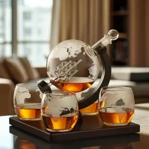 Creative Whiskey Decanter Set, Liquor Decanter Set, 1 Set Globe Design Whiskey Decanter & Glass Cup, Bar Utensils for Home Kitchen Party