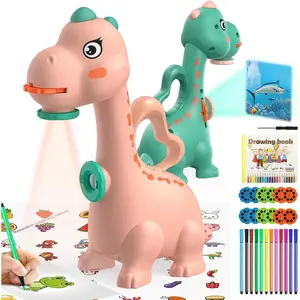 Dinosaur Drawing Projector Toys for 3+ Years Old:  Tracing and Drawing Projector for Kids with Two Projector Heads, Smart Art Sketcher Projector with 96 Stencils, Toddler Toys for Girls and Boys (Pink/Blue)