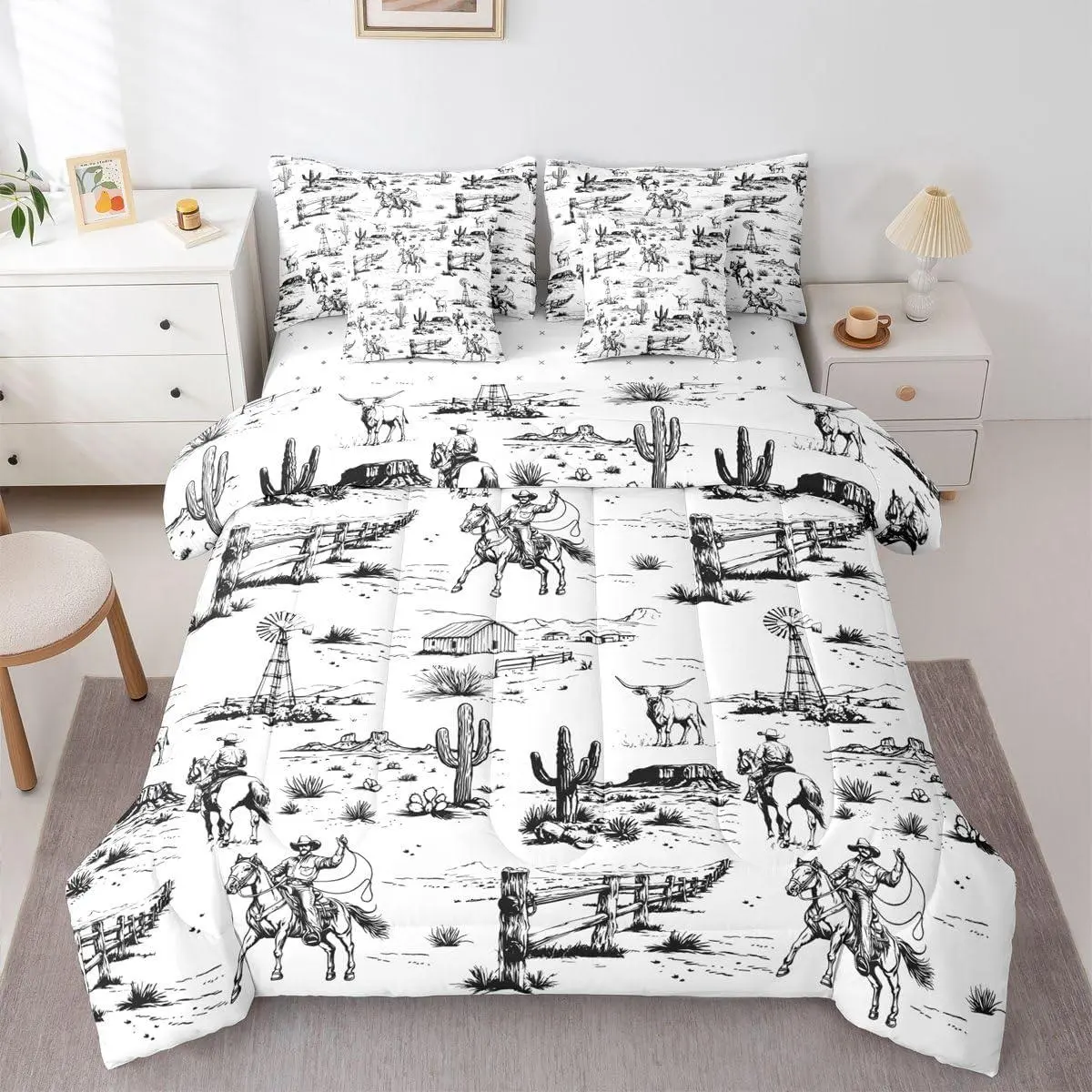Western Bedding Set,Comforter Bed Set,7 Piece,Rustic Cowboy Bed Bag,Kids Boys Girls Men,Vintage Country Southwestern with and Sheets,Desert Farmhouse Bed Set