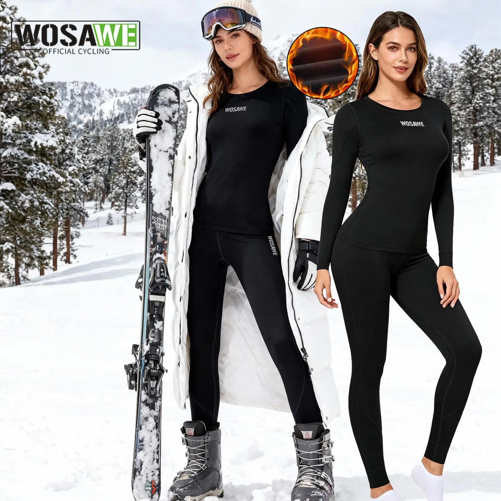 Women's Fleece Lined Thermal Underwear Set, Slim Fit Compression Base Layer with 4-Way Stretch, Moisture Wicking for Skiing & Gym S M L, Spandex, Breathable