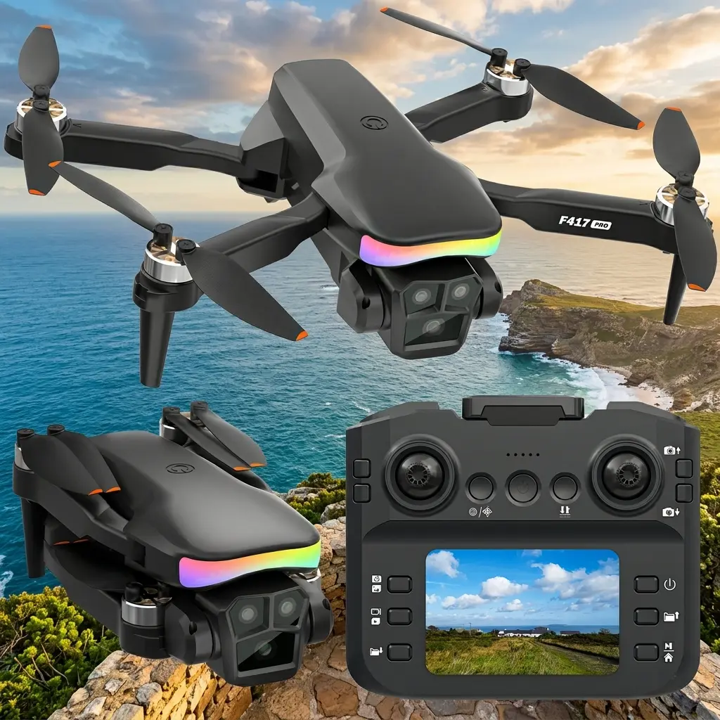 Drone with 1080P Camera for Adults Kids, Foldable RC Quadcopter with LCD Remote Screen & App Control, 90° Remote Tilt Lens, Optical Flow Positioning Headless Mode, Modular Battery LED Lights, Beginner Gift for Boys Girls