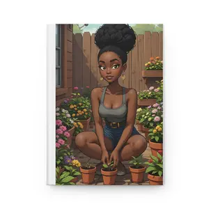 Black Girl Gardening Illustration Hardcover Journal | Garden Notebook, Plant Lover Notebook