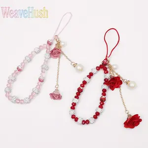 Creative Plaster Flower Short Phone Lanyard, Crystal Hand Rope Bracelet, Flower Pendant Phone Case Charm, Stylish Floral Neck Strap Accessories for Women