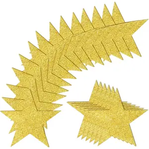 100 PCS Glitter Gold Five Star Paper Cutouts Confetti for Bulletin Board Accents Classroom Wall Party Decoration Supply