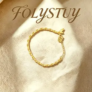 8.4IN-【FOLYSTUY(W40)】Elegant Bamboo Joint Hand Chain - Exquisite Delicate Ornament for Any Occasion-Bamboo