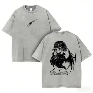 Hunter x Hunter Shizuku Spider Girl Vintage Wash Oversized T-Shirt, 100% Cotton Distressed Anime Phantom Troupe Graphic Tee for Men Women, Retro Gothic Manga Streetwear, Cool Anime Gift for HxH Fans, Perfect for Daily Wear & Casual Outings