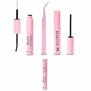 Eyelash Bond and Seal Duo Set, Light Pink 2pcs Waterproof Lash Glue with Remover and Tweezers Individual Eyelash Kit for Women and Girls