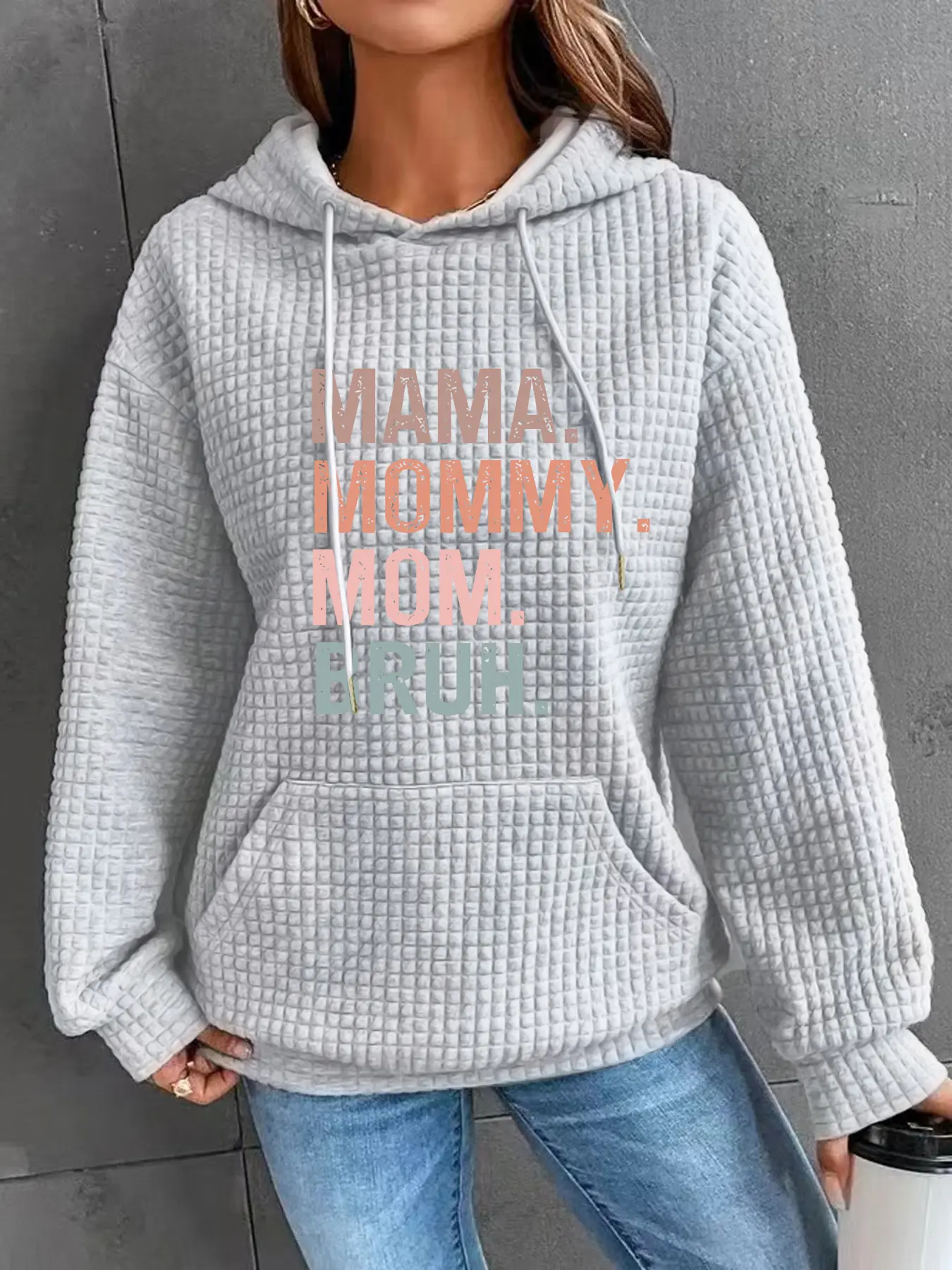 Women's Trendy Hooded Sweatshirt Mama Mommy Print, Long Sleeve Pullover with Pocket, Fall & Winter Casual Top, Print Pocket Hoodie