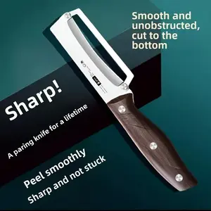 Stainless Steel Wooden Handle Peeler, Commercial Sugar Cane Peeler, Pineapple Slicer, Kitchen Melon Peeler, Ergonomic Handled Knife