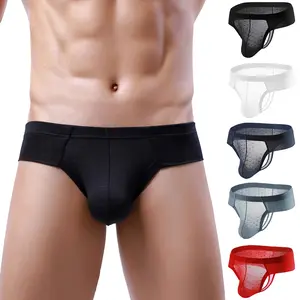 Men's Sexy Striped Micro Mesh Thong Underwear, Breathable Low-Rise Stretchy T-Back Bikini Briefs, 5 Pack Multicolor